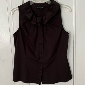 Lafayette 148 Cotton Blend Black Sleeveless Ruffle Neckline Blouse Shirt Size 8